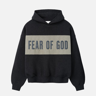 CROPPED RELAXED PANELLED HOODIE - IRON GREY HEATHER/ SEAL HEATHER
