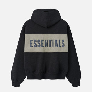 CROPPED RELAXED PANELLED HOODIE - IRON GREY HEATHER/ SEAL HEATHER