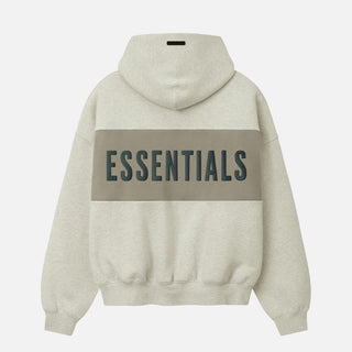 CROPPED RELAXED PANELLED HOODIE - VANILLA HEATHER / SEAL