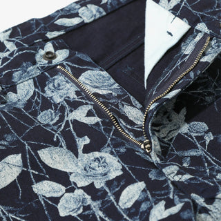 STRAIGHT JEAN - 13OZ DENIM ROSE PRINT - INDIGO