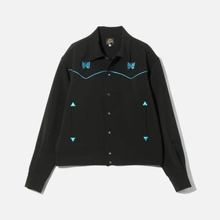 PIPING COWBOY JACKET - POLY DOUBLE CLOTH - BLACK