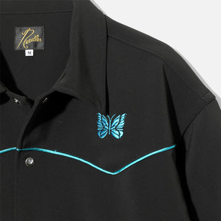 PIPING COWBOY JACKET - POLY DOUBLE CLOTH - BLACK