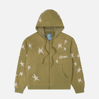 STARS PATCHWORK WASHED HOODIE - GREEN