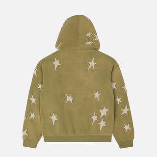 STARS PATCHWORK WASHED HOODIE - GREEN