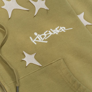 STARS PATCHWORK WASHED HOODIE - GREEN