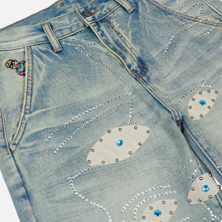 STUDDED FACE JEANS - BLUE
