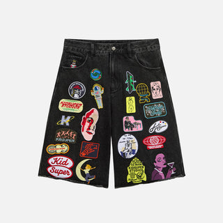 PATCHES DENIM SHORT - BLACK