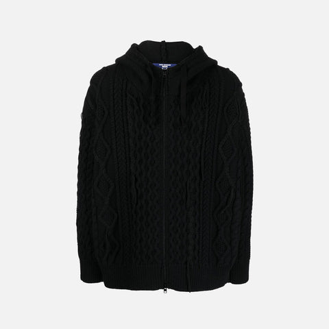 HOODED CABLEKNIT CARDIGAN - BLACK