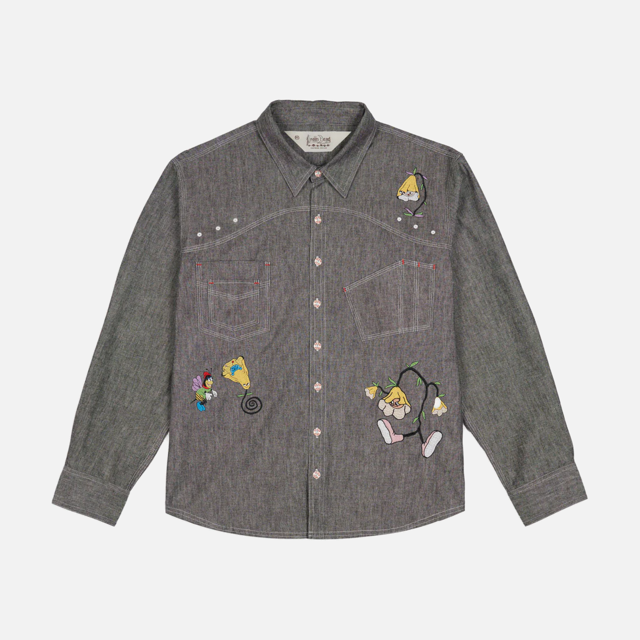 GARDEN PARTY CHAMBRAY BUTTON UP SHIRT - GREY