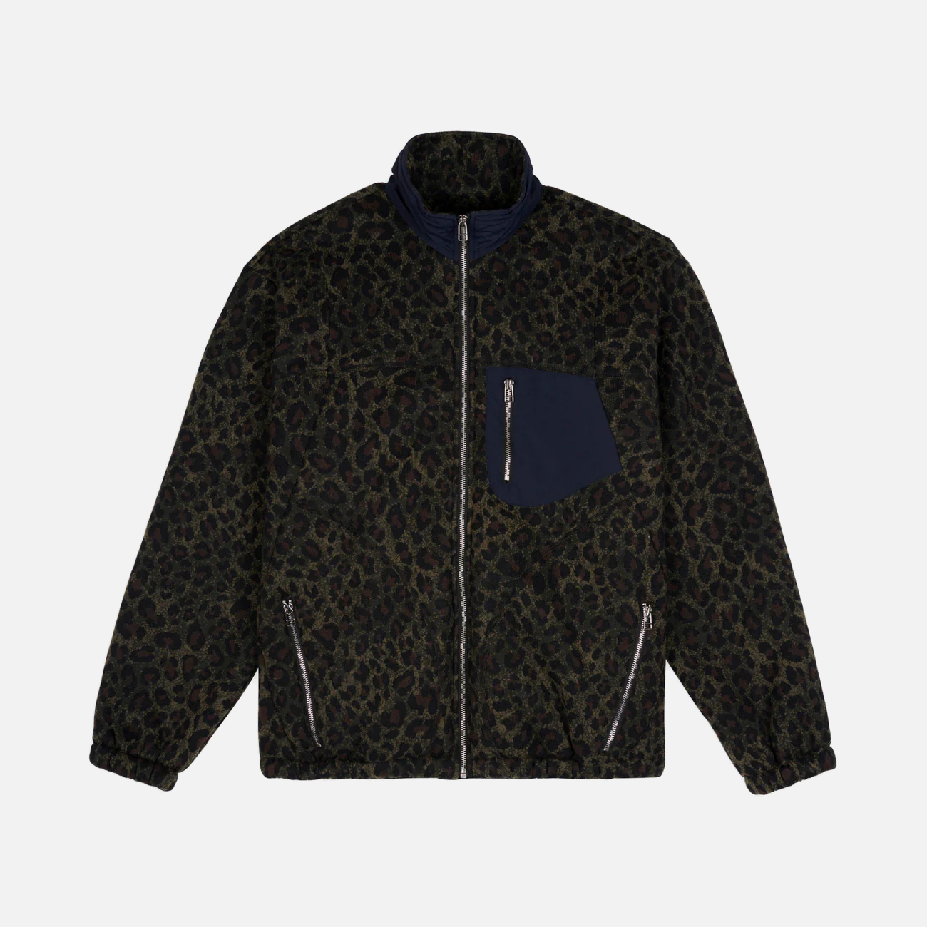 LEOPARD REVERSE SHERPA JACKET - OLIVE