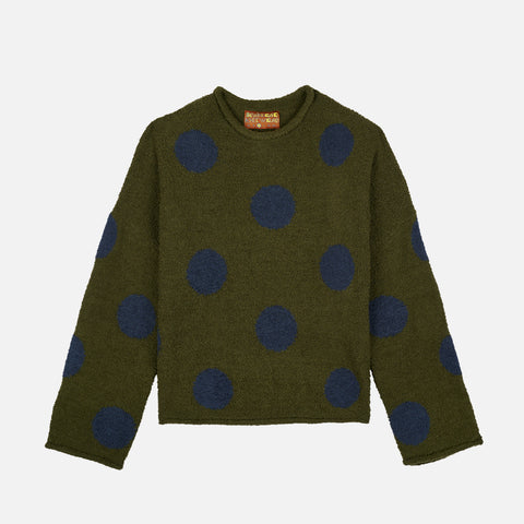 TEDDY FUR DOT KNIT SWEATER - OLIVE