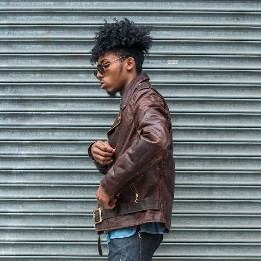 LIGHTWEIGHT MOTORCYCLE JACKET PLAID LINING - BROWN