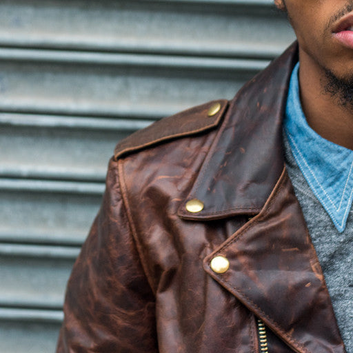 LIGHTWEIGHT MOTORCYCLE JACKET PLAID LINING - BROWN