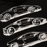 LAMBORGHINI BLACK HURACÁN EVO RWD MULTI SKETCH HOODIE - BLACK