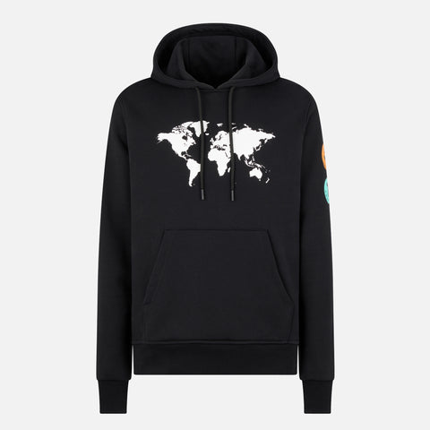 COMPOUND X SAVE THE DUCK "7 CONTINENTS" HOODIE - BLACK / WHITE