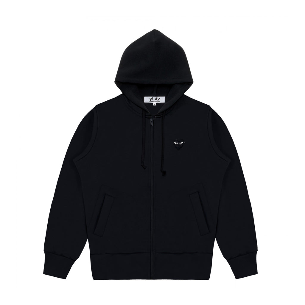 FULL ZIP BLACK HEART BACK PRINT HOODIE - BLACK