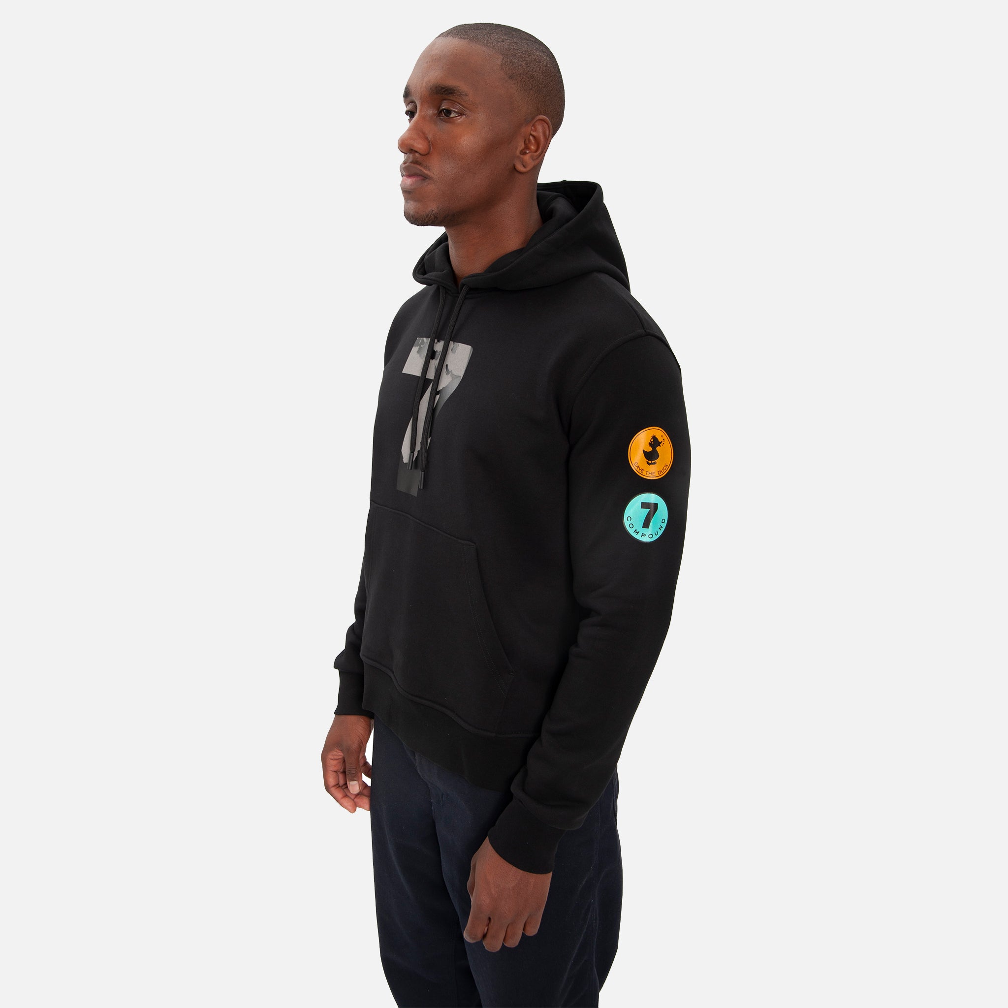 COMPOUND X SAVE THE DUCK "7" HOODIE - BLACK / GREY