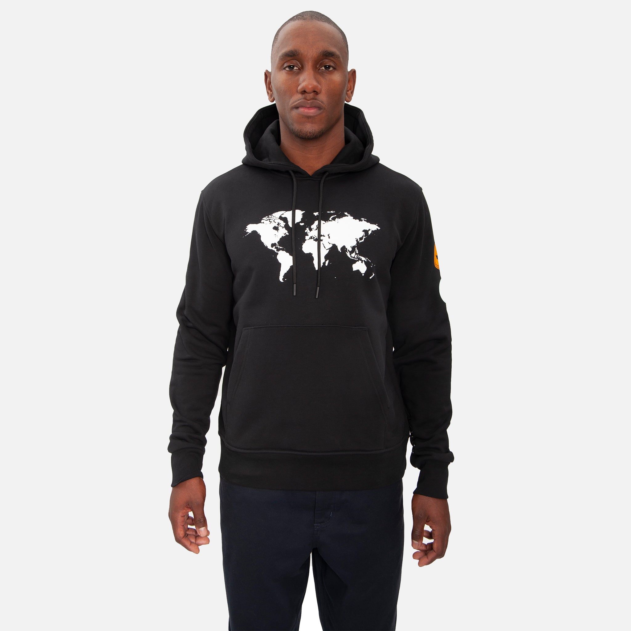 COMPOUND X SAVE THE DUCK "7 CONTINENTS" HOODIE - BLACK / WHITE