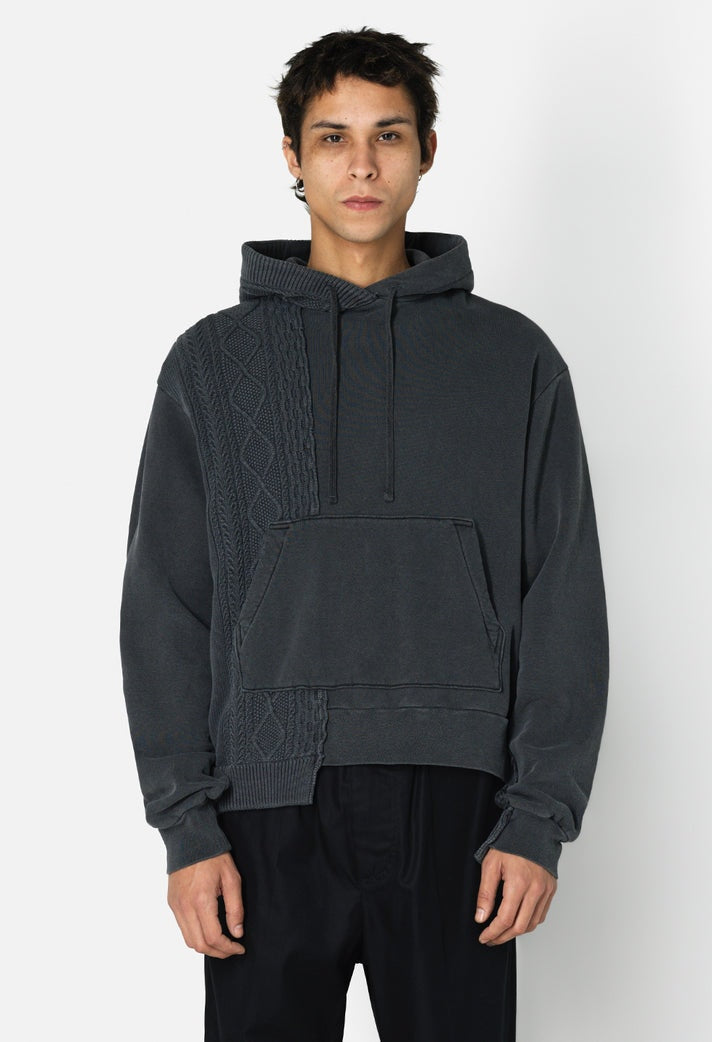 CABLE KNIT RECONSTRUCTED HOODIE - WASHED BLACK