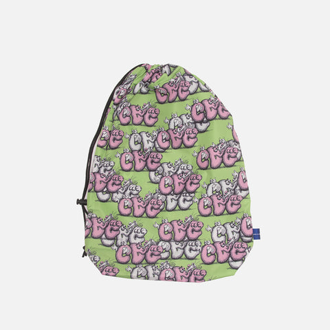 KAWS X CDG SHIRT PATTERNED PRINT BAG - GREEN / PINK