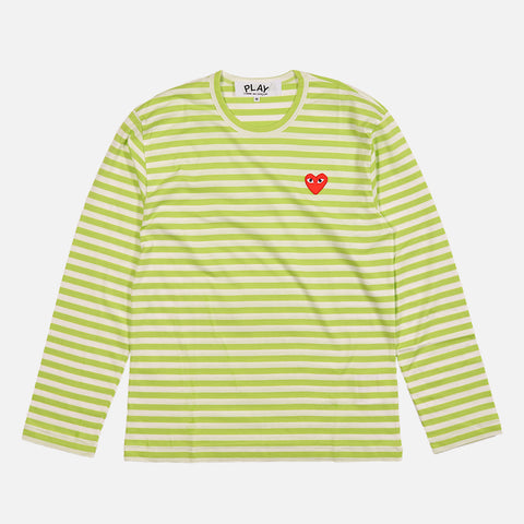 STRIPED HEART LOGO LS TEE - GREEN / WHITE