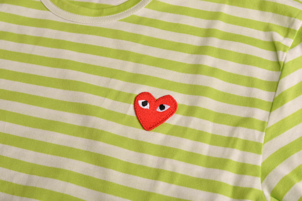 STRIPED HEART LOGO LS TEE - GREEN / WHITE