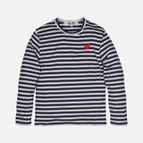 STRIPED HEART LOGO LS TEE - NAVY / WHITE