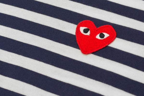 STRIPED HEART LOGO LS TEE - NAVY / WHITE