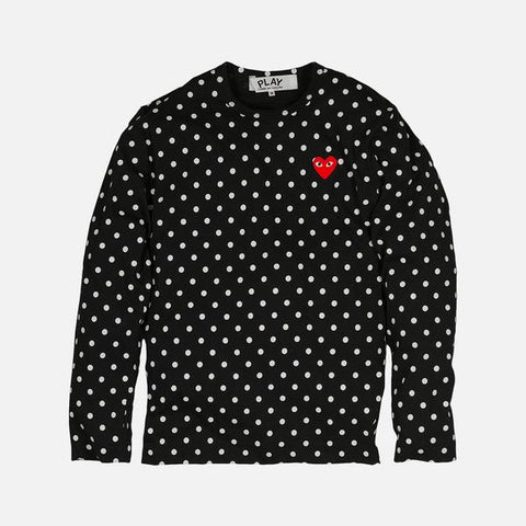 POLKA DOT HEART LOGO LS TEE - BLACK / WHITE