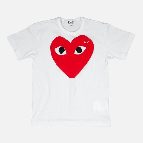 LARGE DOUBLE HEART LOGO TEE - WHITE / RED*