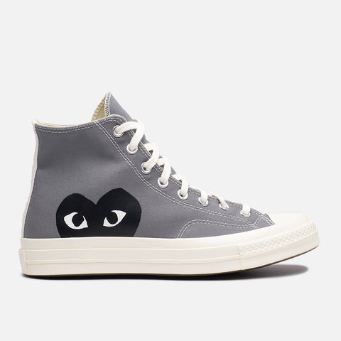 CDG PLAY X CONVERSE CHUCK 70 HIGH "BLACK HEART" - STEEL GREY