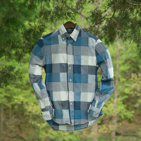 VINTAGE PLAID BUTTON DOWN - BLUE / WHITE