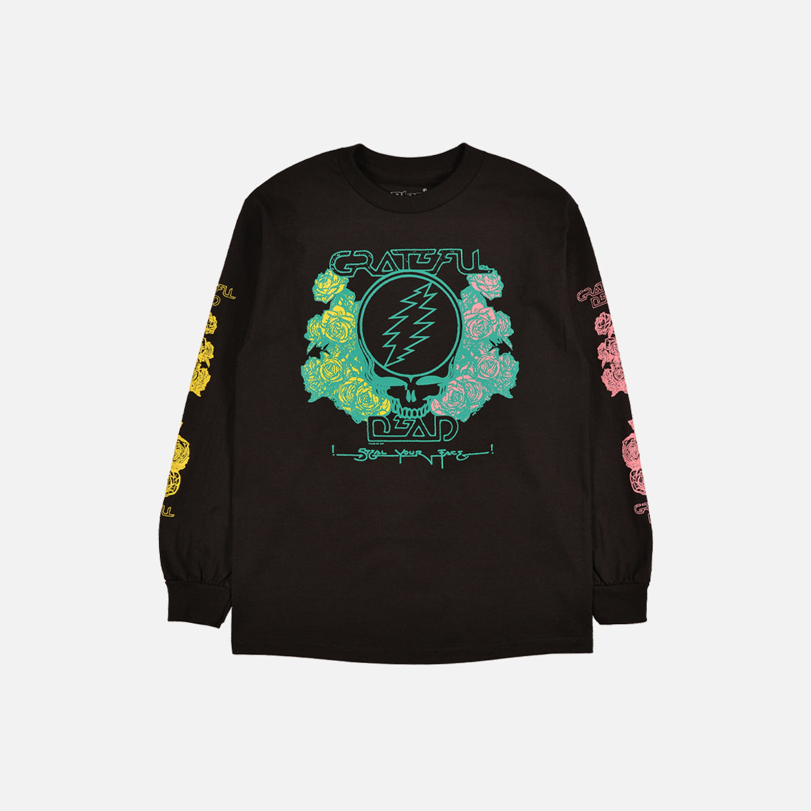YELLOW PINK ROSES L/S TEE - BLACK