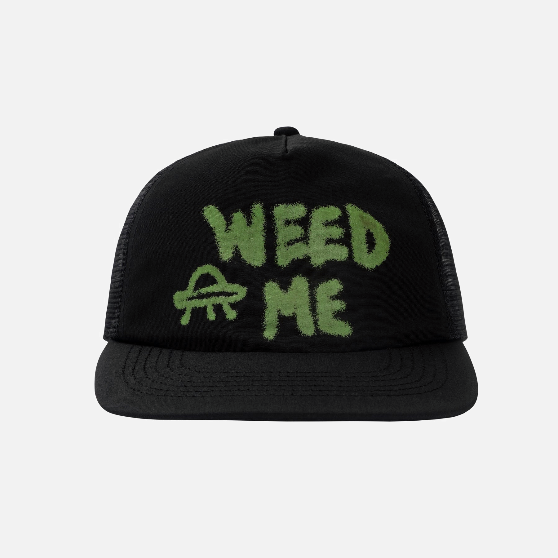 WEED ME 6 PANEL TRUCKER HAT - BLACK