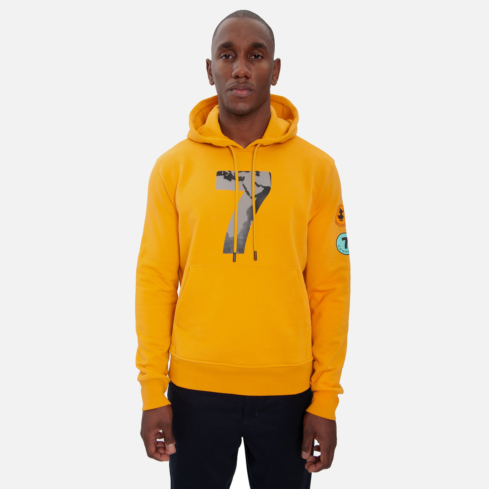 COMPOUND X SAVE THE DUCK "7" HOODIE - YELLOW / BLACK