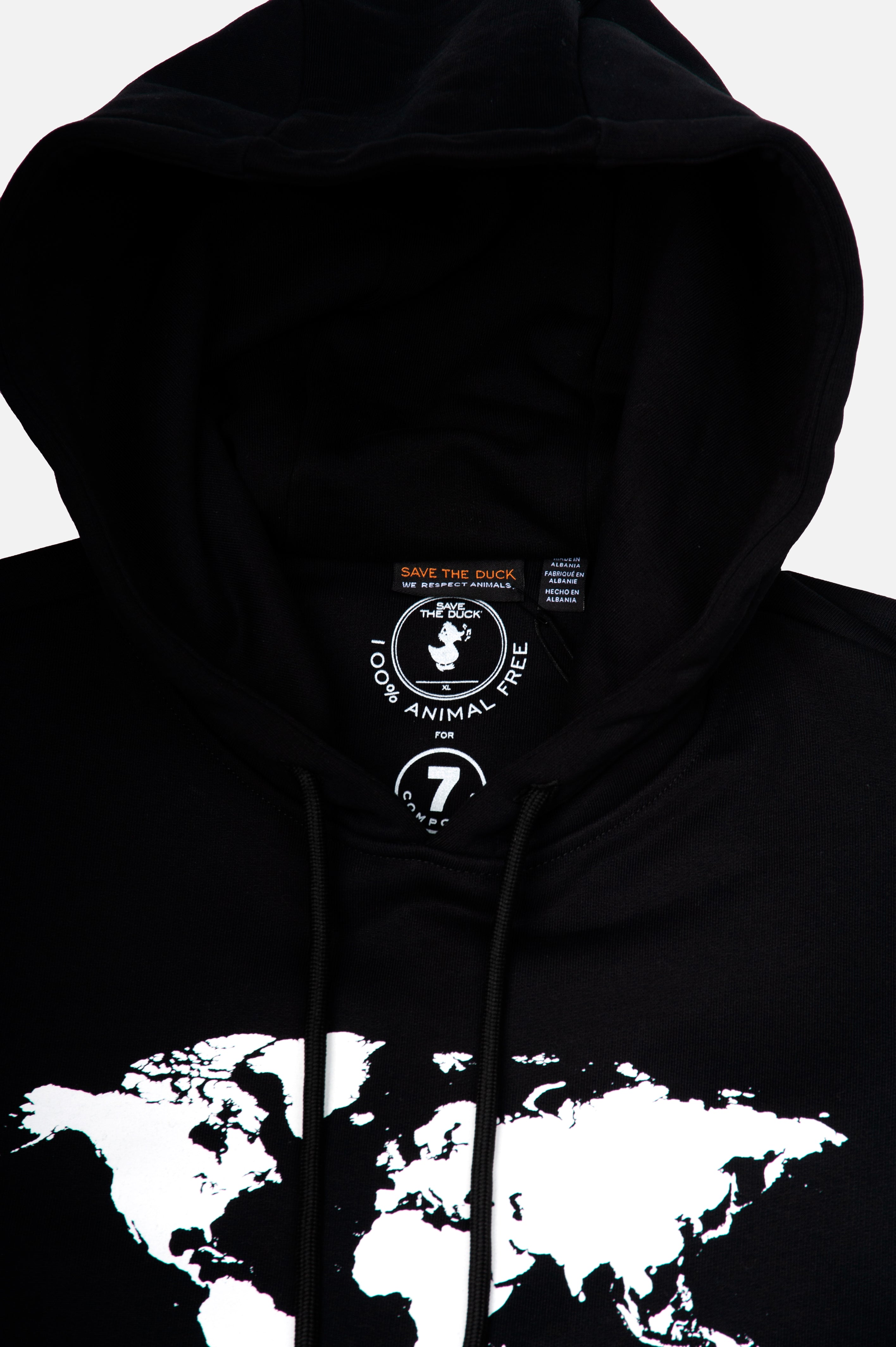 COMPOUND X SAVE THE DUCK "7 CONTINENTS" HOODIE - BLACK / WHITE